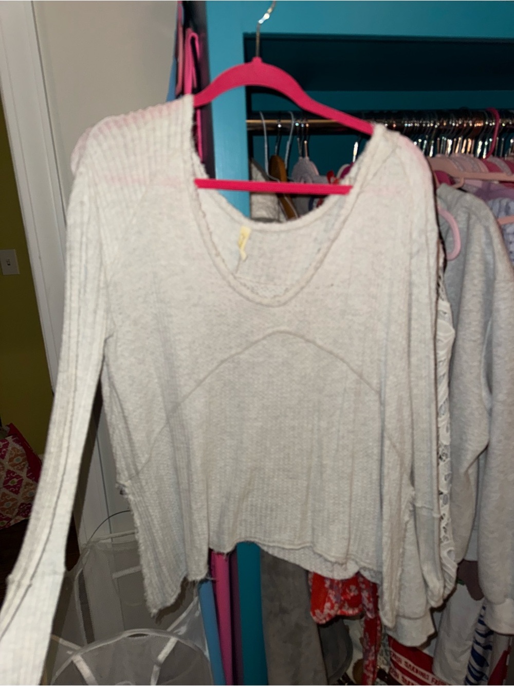 Free People Cream Scoop Neck Long Sleeve Knit Top